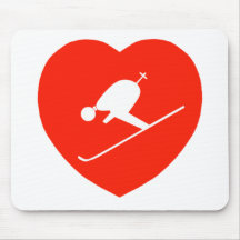 Love Skiing Red Heart Mouse Pad