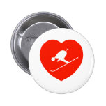 Love Skiing Red Heart Pinback Buttons