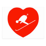 Love Skiing Red Heart Post Card