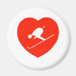 Love Skiing Red Heart Refrigerator Magnets