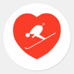 Love Skiing Red Heart Round Sticker