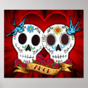 Love Skulls with Bluebirds Poster/Print