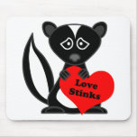 Love Stinks Cute Cartoon Skunk Holding Heart mousepads