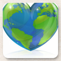 Love the world heart concept beverage coasters