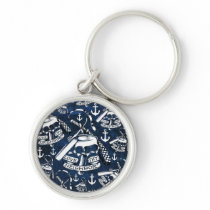 Love thy Neighbors retro Tattoo pattern in navy. keychains