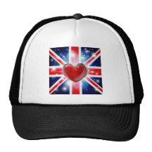 Love UK flag heart background Trucker Hats