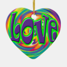 LOVE Valentine Heart Ornament Rainbow Background