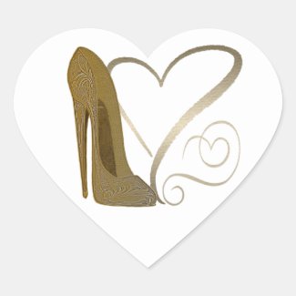 Love Vintage Stiletto Shoe Art and Hearts Sticker