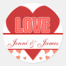 Love Wedding Favour Stickers Red Hearts