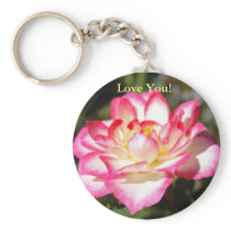 Love You! Key chain Pink White Rose Flowers
