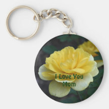 Love You Mum Yellow Rose Flower Keychain