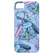 Love your neighbors hand drawn artwork in blue. iPhone 5 cover
