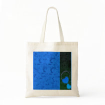 Loveable bluish hearts and checked pattern tote bag
