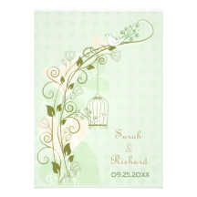 Lovebirds Mint Wedding Invitation