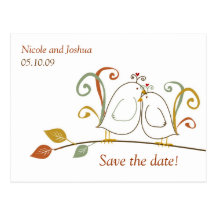 Lovebirds on Branches Save the Dates Post Card