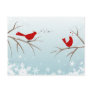 Lovebirds on snowy branches postcard