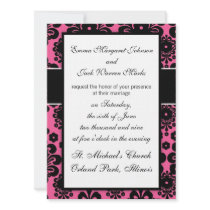 lovely black damask on bright pink chic design custom invitation