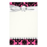lovely black damask on bright pink chic stationery design
