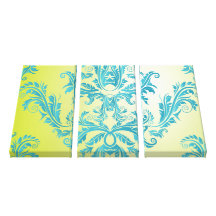 lovely lime turquoise  damask stretched canvas prints