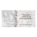 lovely ornate ivory on grey taupe damask personalised photo card