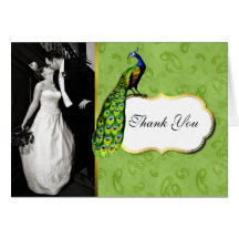 Lovely Peacock Wedding Photo Thank You Card