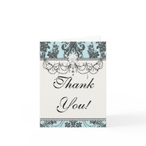 Lovely rose black and baby blue damask card