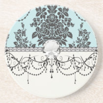 Lovely rose black and baby blue damask coaster