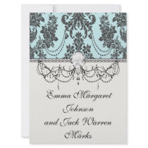 Lovely rose black and baby blue damask custom invitations