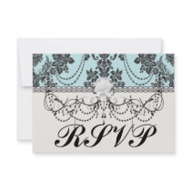 Lovely rose black and baby blue damask custom invitation