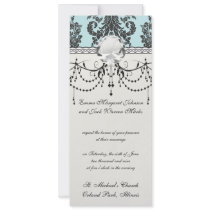 Lovely rose black and baby blue damask personalized announcement