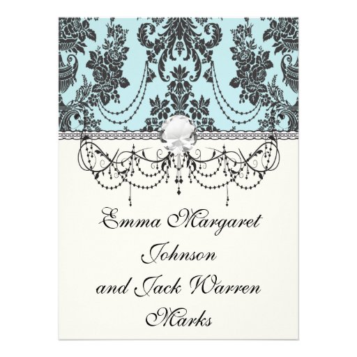 Lovely rose black and baby blue damask custom invitations