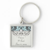 Lovely rose black and baby blue damask keychain