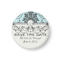 Lovely rose black and baby blue damask fridge magnets