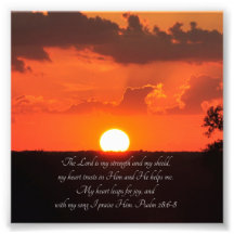 Lovely Sunset Psalm 28:6-8 Scripture Print Photo
