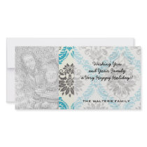 lovely taupe cream tiffany blue ornate damask customised photo card