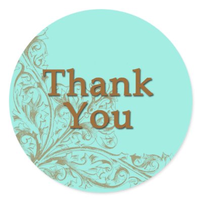 Lovely Turquoise and Chocolate Brown Thank You Round Stickers by stickermad