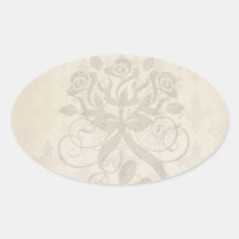 lovely vintage distressed gold damask oval sticker