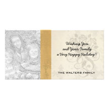 lovely vintage distressed gold damask photo greeting card