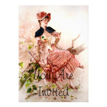 Lovely Vintage Lady In Pink Dress Personalized Invitations