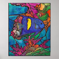 Lovely Yellowbar Angelfish Coral Reef Art Painting