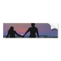 Lovers Holding Hands Walking into the Beach Sunset Bumper Sticker