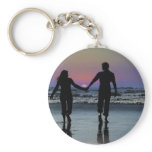 Lovers Holding Hands Walking into the Beach Sunset keychains