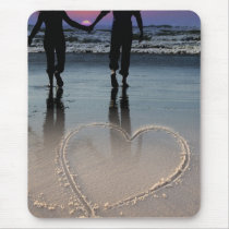 Lovers Holding Hands Walking into the Beach Sunset Mouse Pads