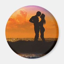 Lovers Kissing at Sunset on the Beach Magnets