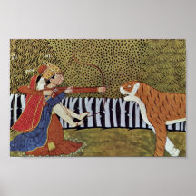 Lovers Shoot At A Tiger In The Jungle. Illustratio Print
