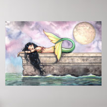 Lovey Mermaid on Pier Poster Print