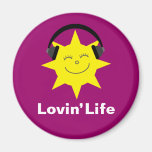 Lovin' Life happy sun & headphones magnet