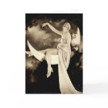 Loving Life Flapper on Moon Vintage photo card