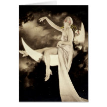 Loving Life Flapper on Moon Vintage photo card