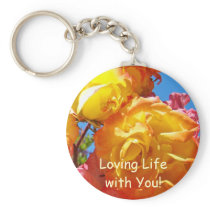 Loving Life with You! keychain Yellow Rose Flowers